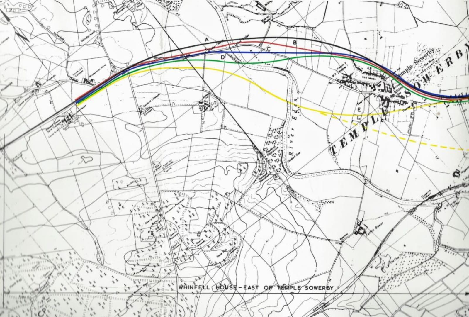 Map showing traffic routes in 1974 through Temple Sowerby