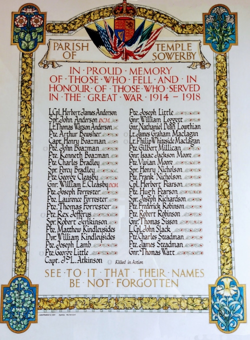 WW1 In Memoriam List of Fallen Soliders